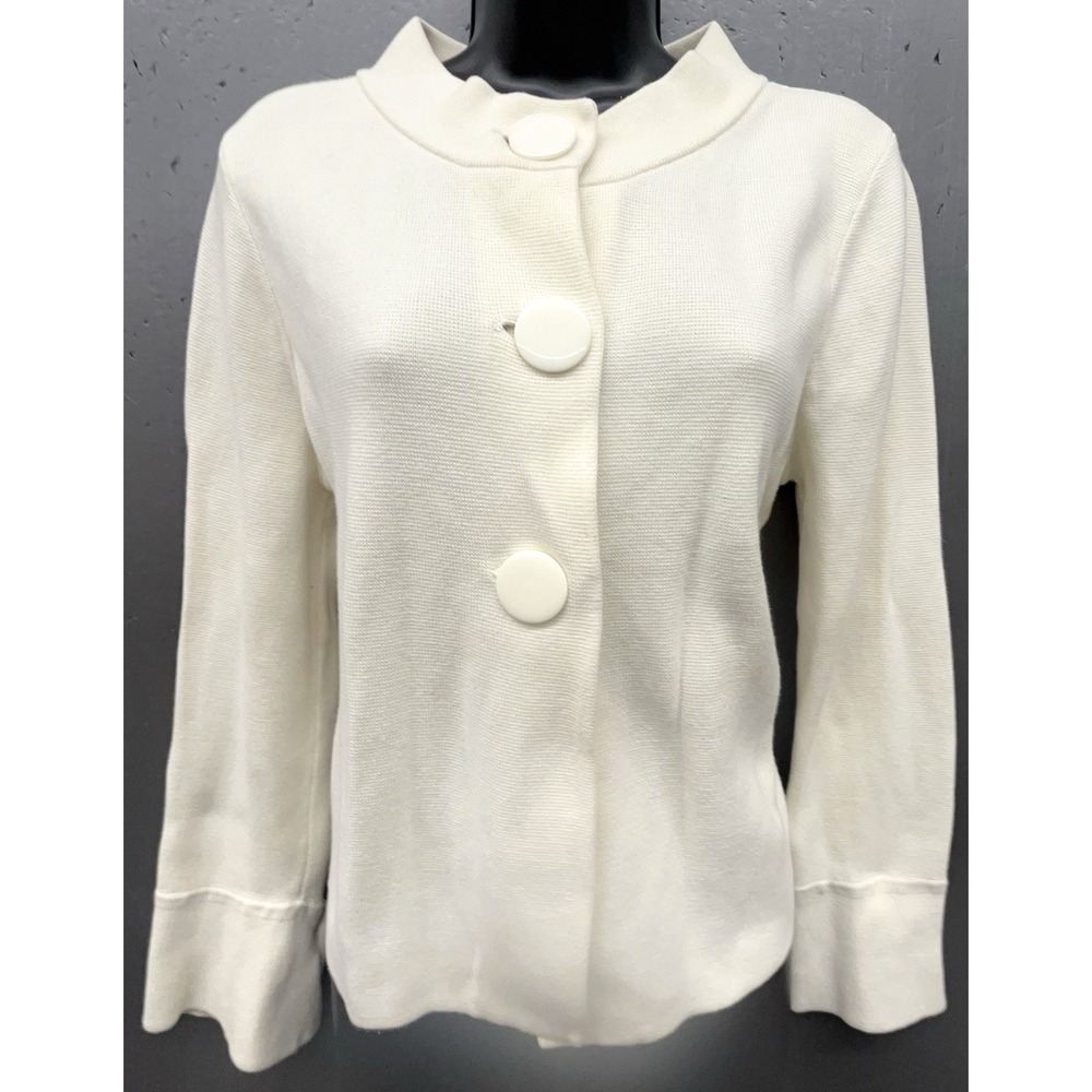 Vtg Talbots Petites Jacket Sweater Top M Ivory Cream Cropped Buttons Casual Prep